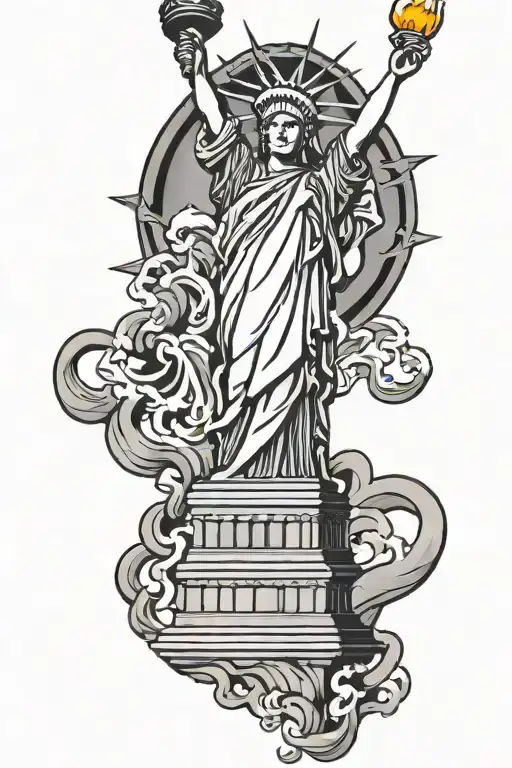 Statue Of Liberty With Torch Black Grey Style