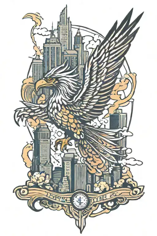 Phoenix Soaring With New York Skyline