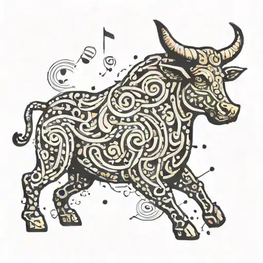 A Taurus Constellation Made Of Coffee Beans With Musical Notes Floating Around It