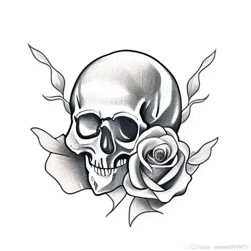 Skull Tattoo Behind Rose