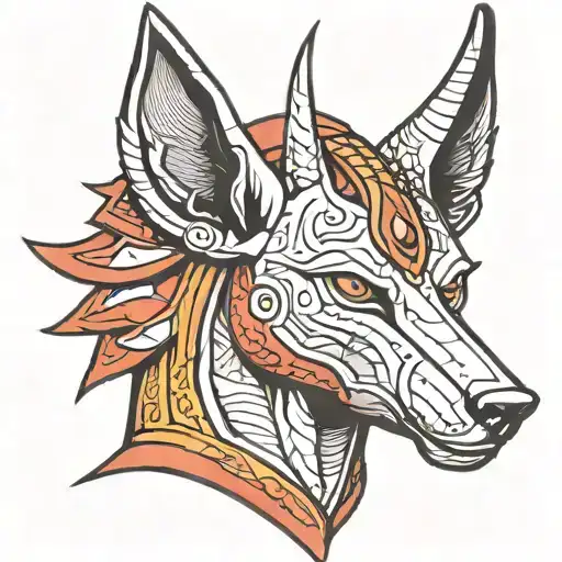 Head Of The God Anubis With Prevalence Of Red Color