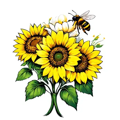 Sunflowers Bloomed Magnolia With A Bee