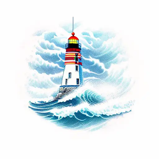 Lighthouse With Waves And Puffins Flying