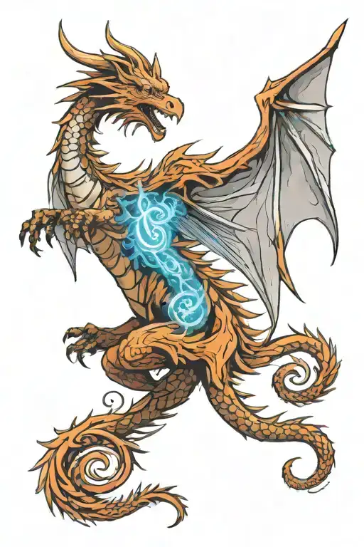 Standing Dragon With Smoke Background Angel Wings