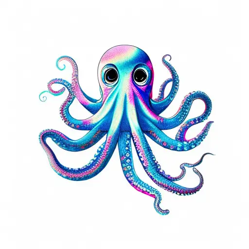 Octopus Fade To The Space Colorful Blue And Pink