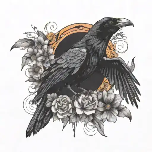 A Mystical Raven Surrounded By A Variety Of Enchanting Flowers Intertwined With Delicate Jewelry