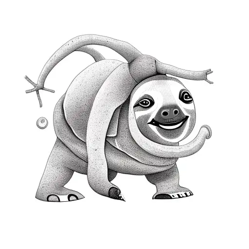 A Sloth And An Elephant Riding On Top Ofa Turtle