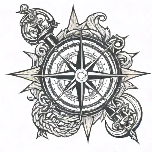 Compass Rose Intertwined With And Anchor