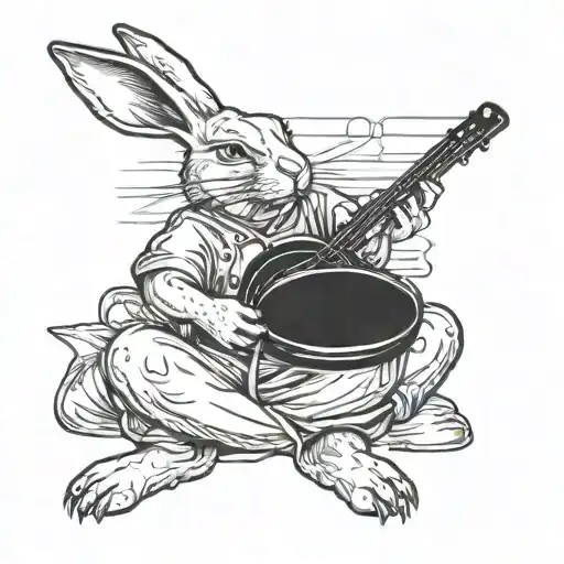 A Rabbit With A Frying Pan And A Screwdriver In His Hands Sits In The Lotus Position