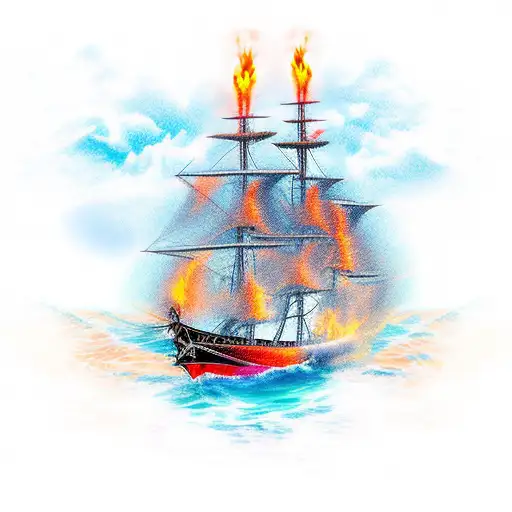 Sailing Boat On Fire