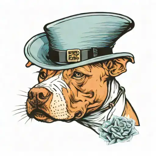 White Pitbull In A Tophat Within A Frame In Color