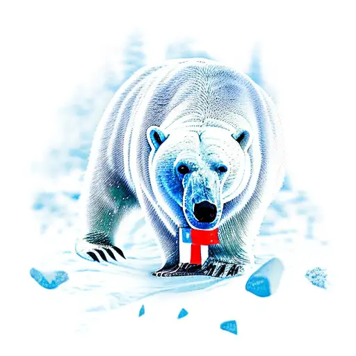 Polar Bear With The Norwegian Flag In Background