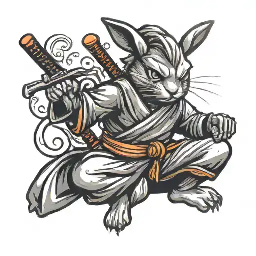 Ninja Rabbit In Lotus Position With Katana Behind His Back