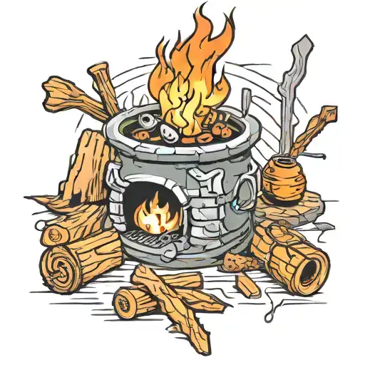 Create A Tattoo Of A Campfire Scene From Dark Souls With A Sense Of Mystery And Danger