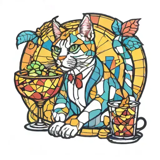 Cat With Cocktail Stained Glass