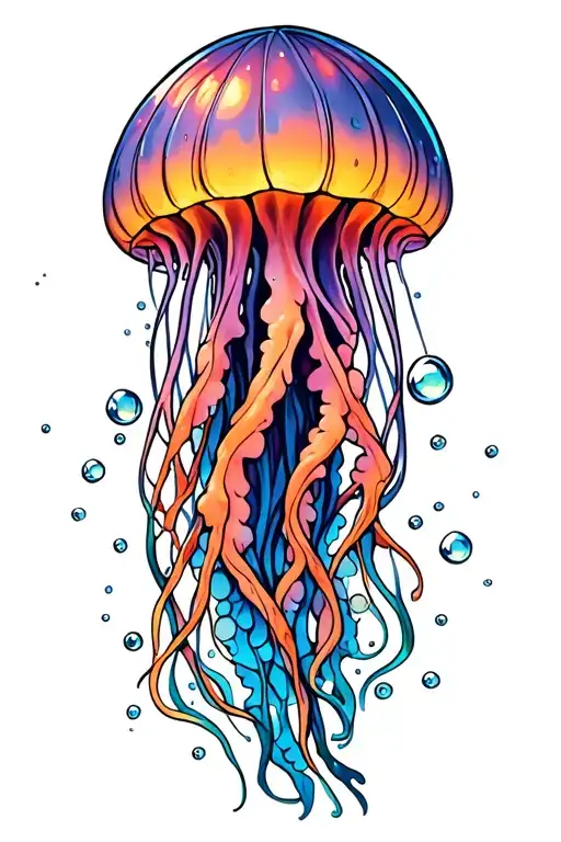 Jellyfish Floating Gracefully With Bubbles