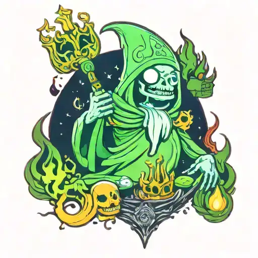 Bright-green Lich From Adventure Time With Green Fire Colorful