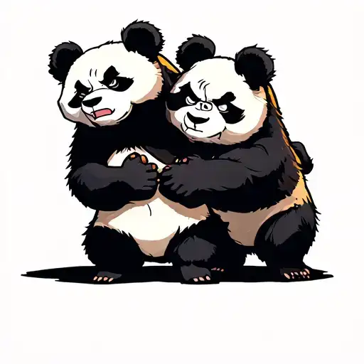 Pair Of Panda A Sweet One And The Other Angry That Is Embraced