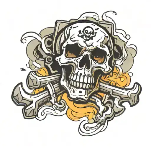 A Pair Of Dice With Smoke Trails Forming A Skull And Crossbones