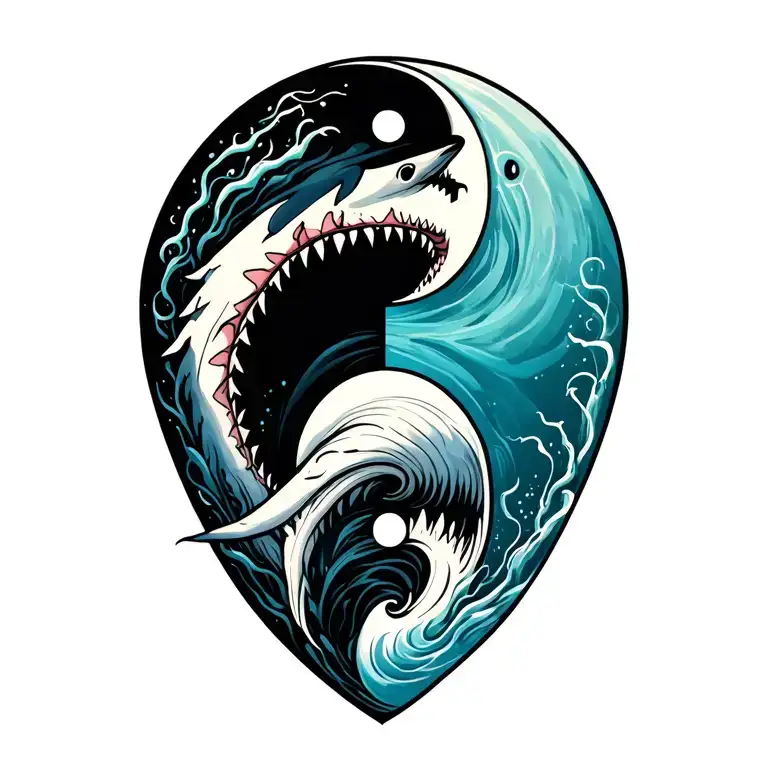Yingyang Symbol Half Great White Shark Half Killer Whle