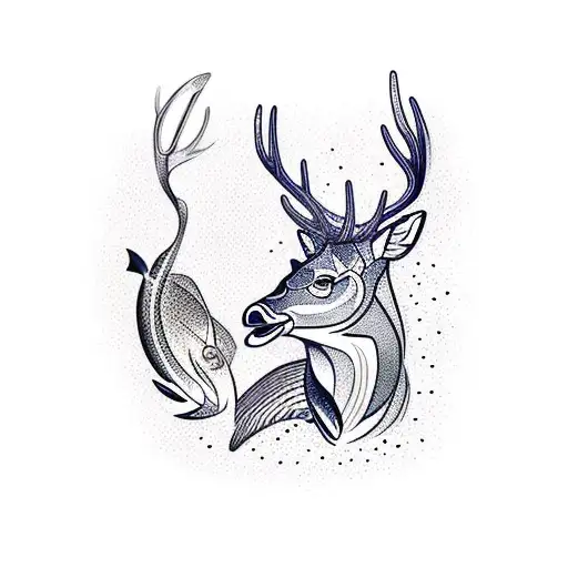 Deer Head And Salmon And Duck