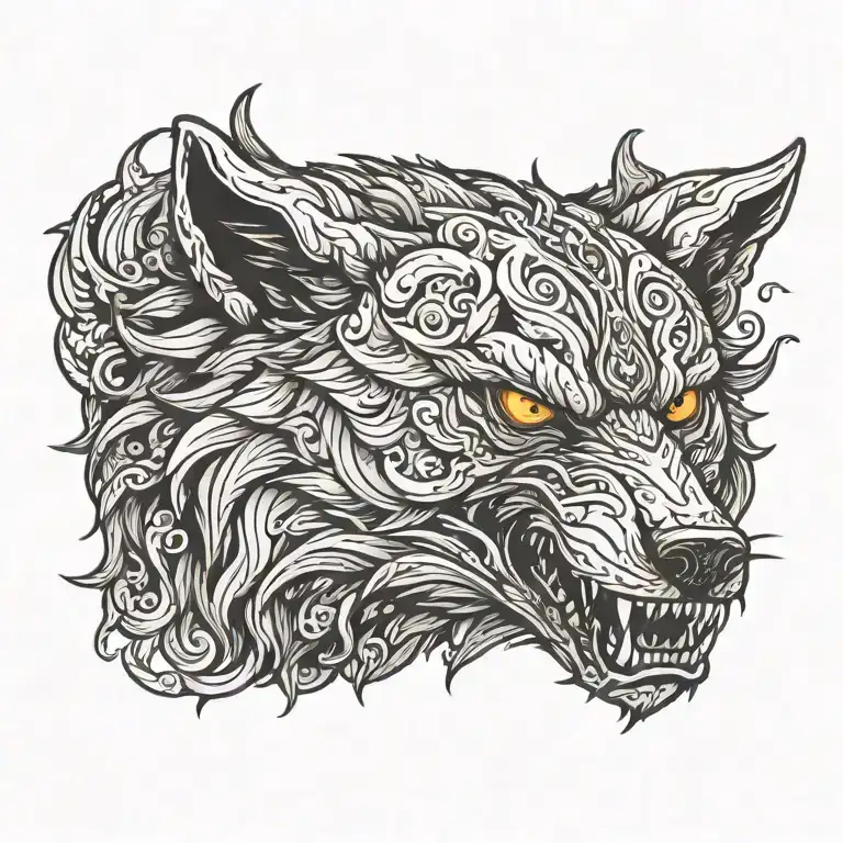 Giant Wolf Head With Demonic And Angelic Features