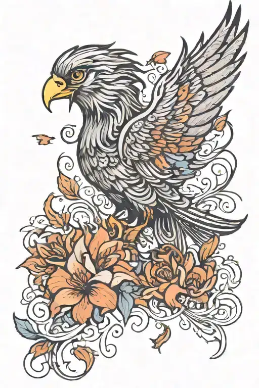 Phoenix Soaring With Flowers Blooming