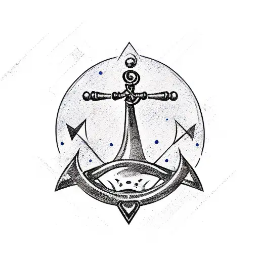 Broken Hourglass With Anchor And Compass
