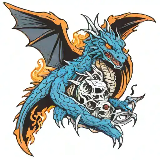 Dragon With Skulls And F16 On Fire