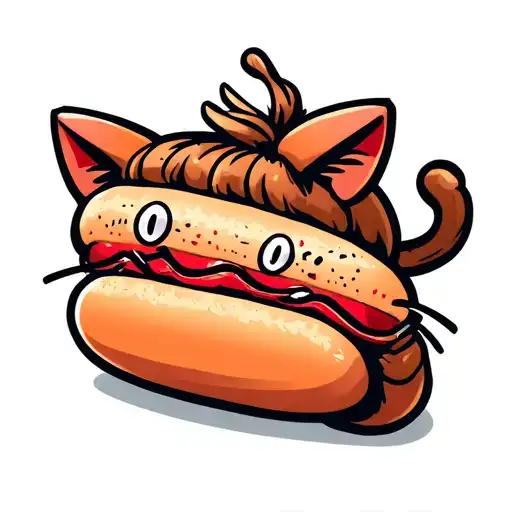 Cartoon Hotdog With Cat Ears Tail And Whiskers