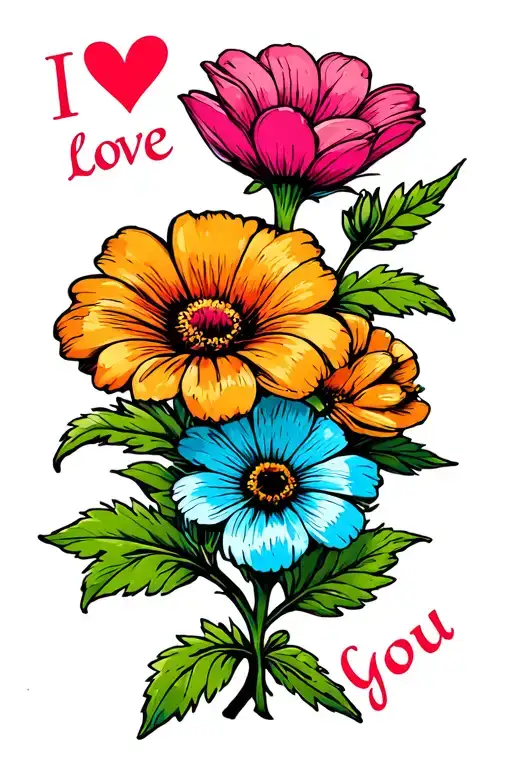 7 Individual Flowers With I Love You On The Stem