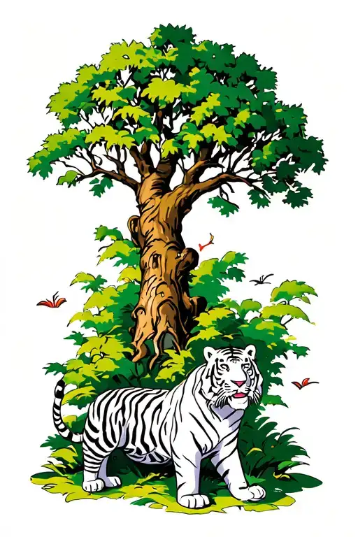 France With Familly Tree And White Tiger