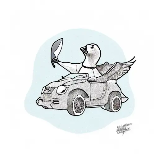 Goose In A Kids Car Holding A Knife