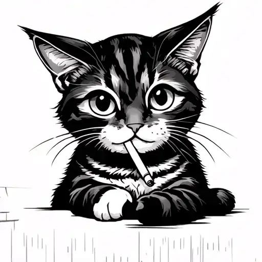 Cute Cat Smoking A Cigarette In Black And White Style