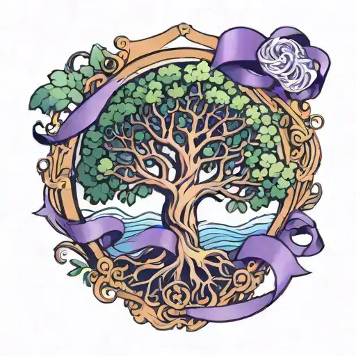 Tree Of Life And Purple Ribbon