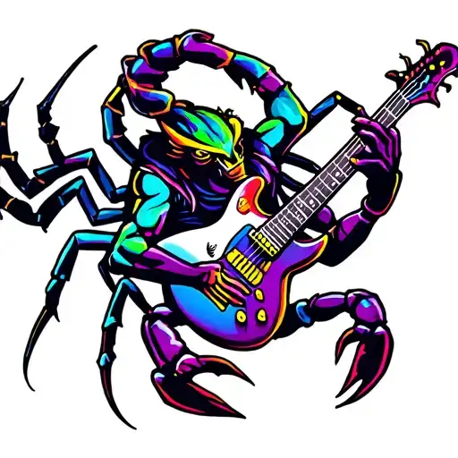 Gothic Colorful Scorpion Playing Electro Guitar With His Sting