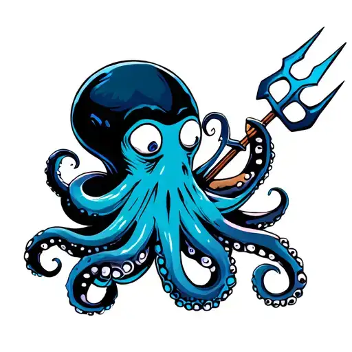 Octopus Holding A Trident With Tentacle