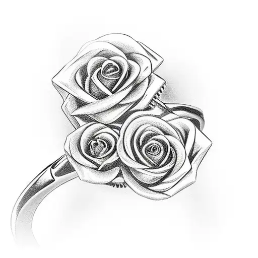 A Wedding Ring Intertwined With A Rose And A Skull