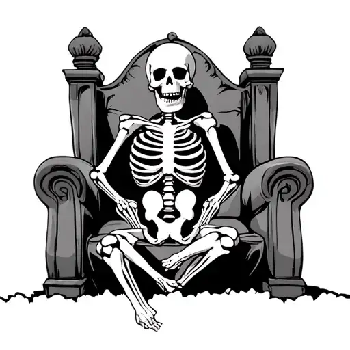A Skeleton On A Throne Black And White