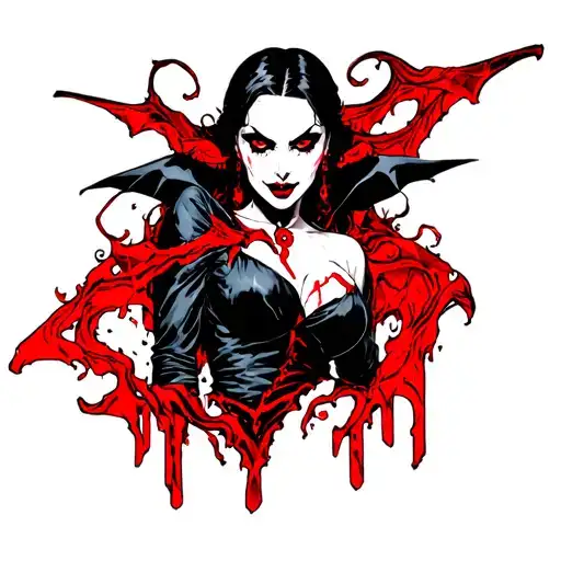 A Vampire Woman In Black White And Red