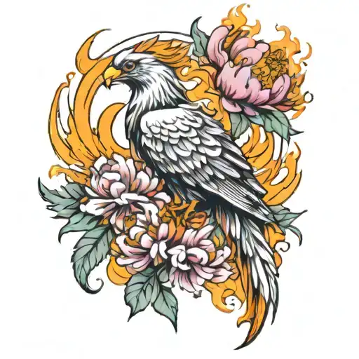 Burning Phoenix With Peonies Flower