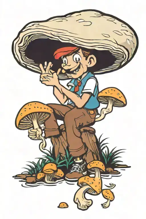 Hand Picking A Mushroom In Color In The Style Of Sailer Jerry