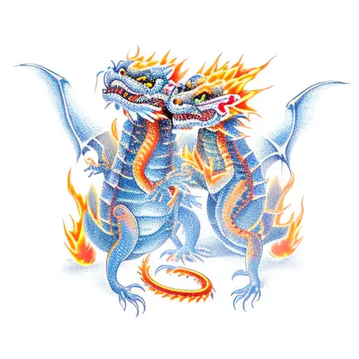 Fire Dragon Intertwined With Water Rat