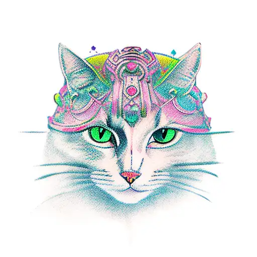 A New-school Tattoo Of A Cat Adorned With Elements From Estudio Ghibli Movies