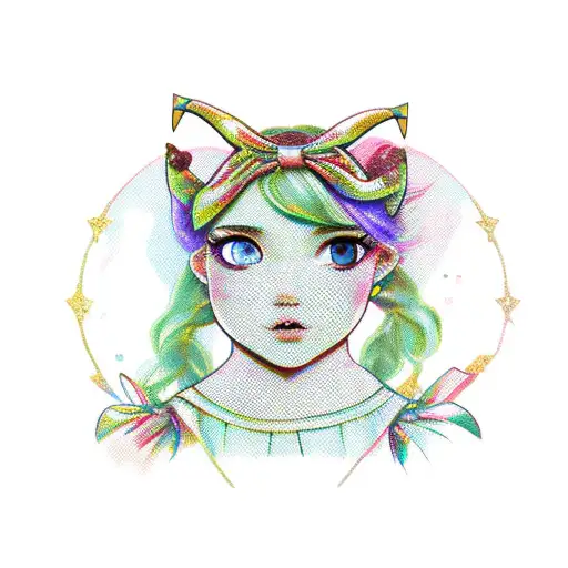 Girl With Bow Sitting On A Bull