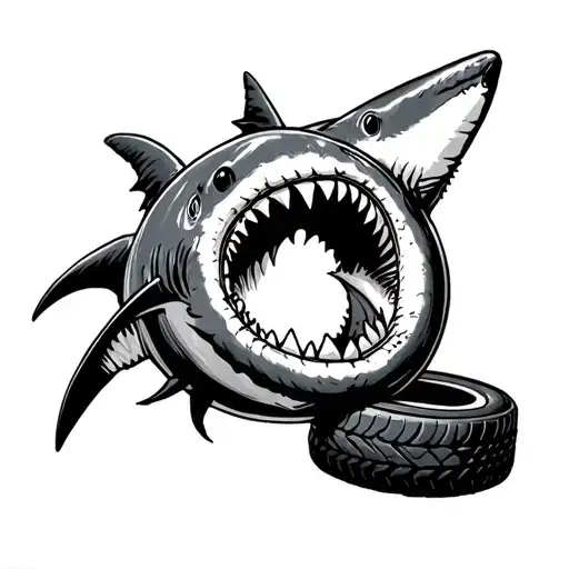 A Shark Eating A Tire Black And White