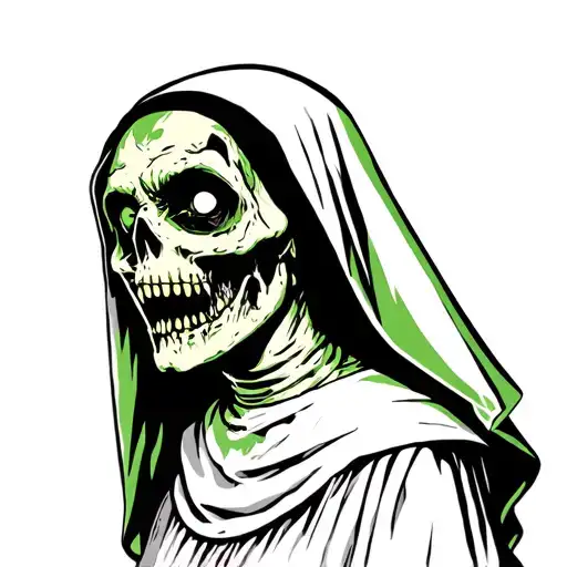 A Decaying Zombie Nun In Black White And Green