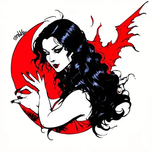 A Vampire Woman In Black White And Red