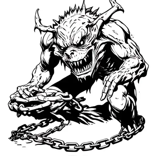 A Monster In Chains Black And White