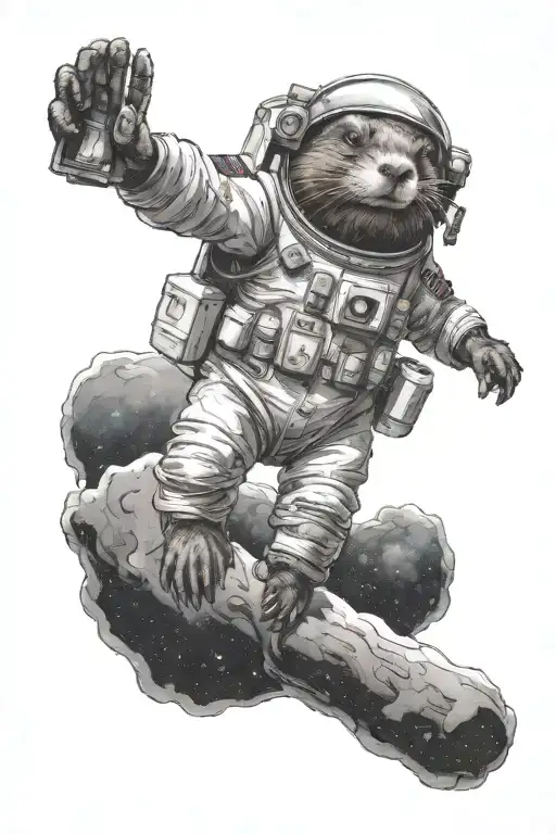Beaver In A Space Suit Floating In Deep Space Galaxies And Stars In The Background In Color
